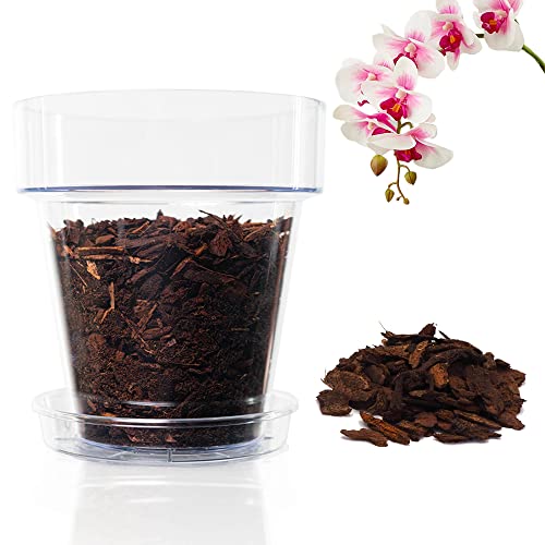 Kalapanta Kit para transplantar orquídeas: 1 vaso transparente Ø 16 cm com orifícios de drenagem, 1 prato Ø 14 cm, 1 saco de 2 l de terra específico para orquídeas