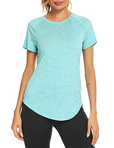 Wayleb T-shirt desportiva mulher t-shirt de manga curta t-shirt folgada de secagem rápida t-shirts de malha mulher ioga fitness top roupa desportiva treino atlético
