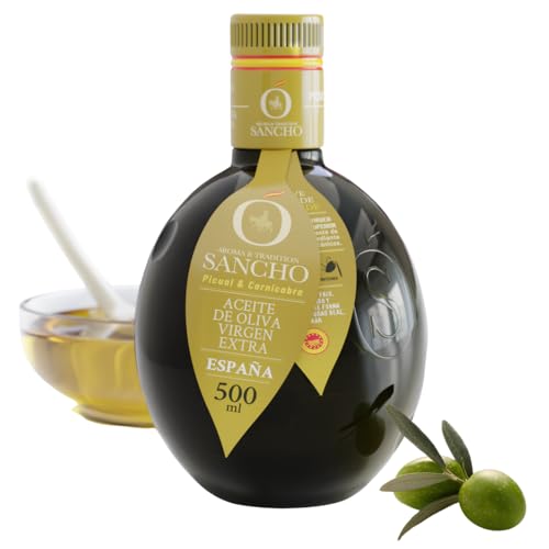 Azeite de azeitona virgem extra em ponto com corni pack premium 500 ml garrafa de vidro AOVE SANCHO Gourmet intenso aromático colheita precoce primeira extração a frio origem Espanha DOP a mancha