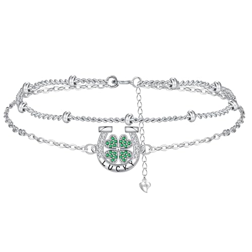 Hifeeled Pulseira mulher prata 925 corrente dupla com 3A zircónia cúbica presentes originais para mulher esposa mãe namoradas -ajustável (16 cm + 4)