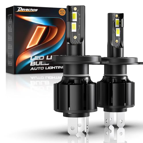 DeveChos H4 LED Lâmpadas para carros: HB2 9003 lâmpadas faróis 55 W 12000 LM, kit de substituição halogénia/Xénon 6000 K branco