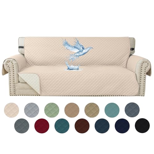 YSTELLAA Capa impermeável para sofá de 3 lugares, capas para sofá antiderrapante, removíveis, com bolsos laterais, anti gatos riscos e cães animais de estimação, antimanchas, laváveis, bege
