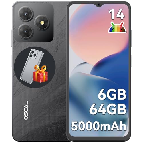 OSCAL 2025 Flat 2C telemóvel Android 14 6GB +64 GB/2TB TF, 6,56" HD + Smartphone, bateria 5000 mAh, câmara 13 MP+8 MP, 4G Dual SIM/OTG/GPS/3 anos de garantia telefones celulares leves Sem fios - preto