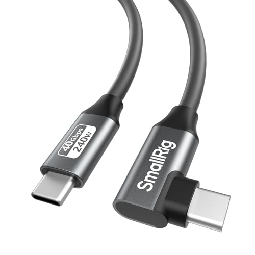 SMALLRIG USB4 40 Gbps Cabo USB-C, Carregamento rápido de 240 W e 8 K@60 Hz Video & 40 Gbps Data Transfer, 35 cm Straight to Angled Connectors com cabo Tie, para MacBook for iPad Pro for iPhone, 5 075