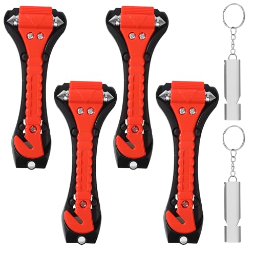 Nuangoo 2 unidades martelo quebra cristais carro e cortador de cinto de segurança, 2 em 1 kit de emergência carro com 2 apito, martelo quebra cristais carro, para carros, autocarros, camiões (2)