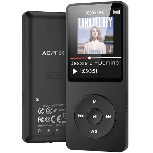 AGPTEK Reprodutor de 32 GB MP3, ecrã MP3 HiFi de 1,8", música portátil sem perdas, MP3 Player com linha-in, alto-falante, rádio FM, gravação, E-Book, suporta 128 GB TF (não incluído)