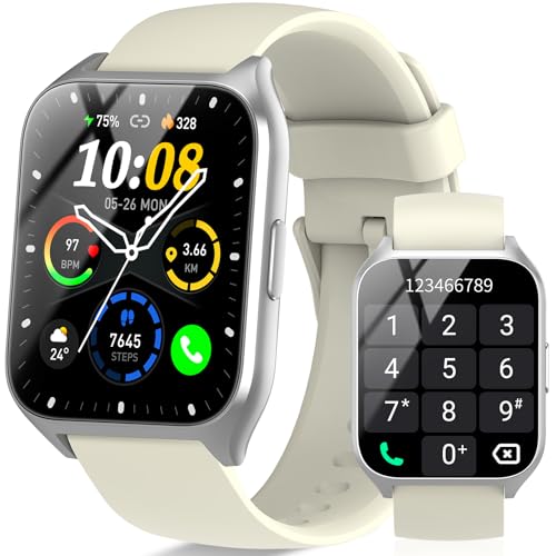 Reloj Inteligente Hombre, 1.85" Smartwatch con Llamadas Bluetooth, Podómetro/Pulsómetro/Monitor de Sueño, Impermeable IP68 Smart Watch, 110+ Modos Deportivos Pulsera Actividad para Android iOS Blanco