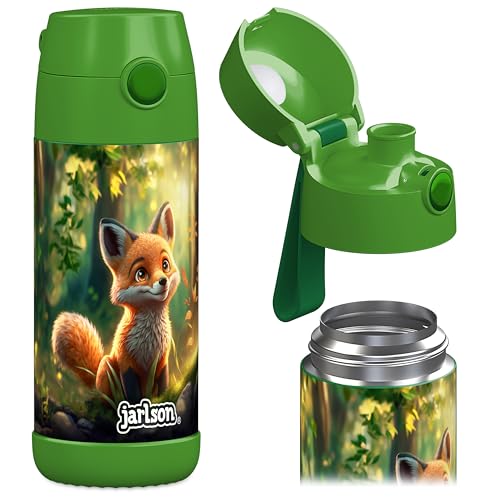 Jarlson® Garrafa de água para crianças MALI – Garrafa de água térmica de aço inoxidável, sem BPA, à prova de fugas, garrafa infantil - 350 ml