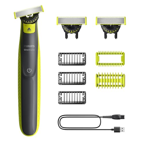 Philips OneBlade 360 Barbeiro, aparador e aparador elétrico facial e corporal, 3 x 360 lâminas, 3 x pente para barba incipiente (1,3,5 mm), 1 x kit corporal, QP2824/31