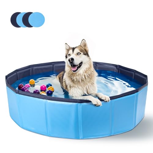 Nobleza Piscina para cães grandes e pequenos, banheira dobrável rígida antiderrapante para animais de estimação, gatos, 160 * 30 cm, L, azul
