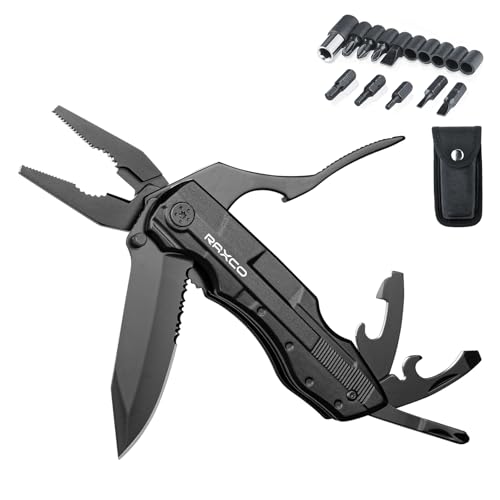 RAXCO Faca multifuncional, ferramenta multiusos 18 em 1, capa transportadora de faca sobrevivência no cinto, chave de fenda para acampar, atividades ao ar livre, caminhadas, pesca e muito mais