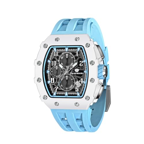 TSAR BOMBA Relojes Hombre Tonel Lujo Reloj de Pulsera Cristal Zafiro Movimiento Japonés Impermeables 50M Luminoso Fecha Esqueleto Cuadrados Analogico Deportivo Cronógrafo Reloj de Hombre
