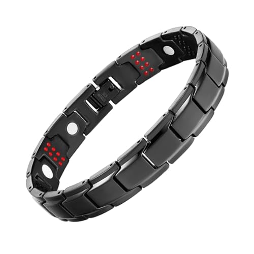 JFUME Pulseiras de terapia magnética para homens, pulseira de elos de aço inoxidável para homem, 8,5 polegadas, ajustável com ferramenta de remoção de elos