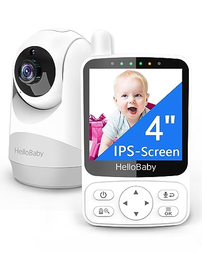 HelloBaby Câmara de vigilância para bebé, 29 horas de bateria monitor para bebés com câmara, zoom digital duplo 350 °/120°, visão noturna infravermelha, modo eco