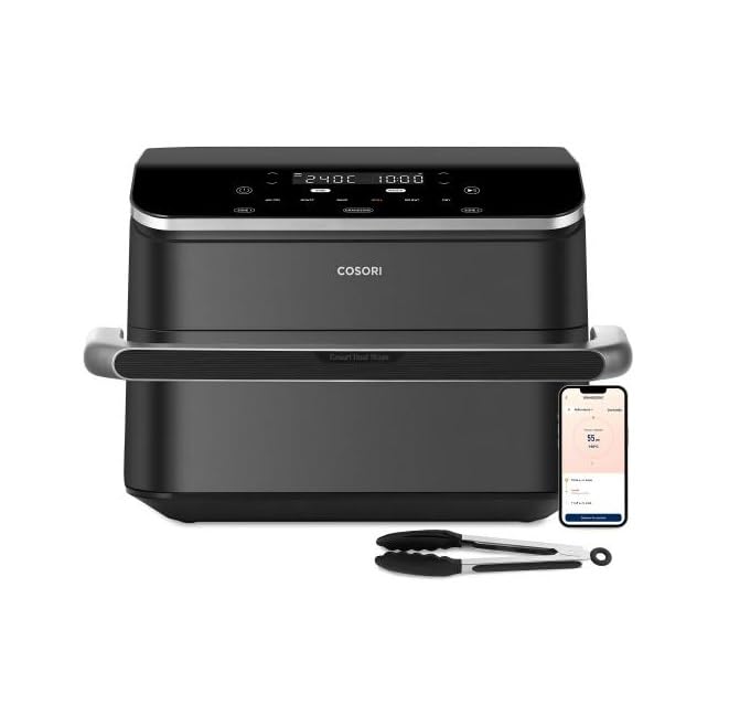 Cosori Frigideira de ar grande-True aço inoxidável-4 resistências duplo Blaze TwinFry 10 L - flexível cesta dupla Air Fryer 2800 W- Smart WIFI Controlo, 66% eficiência energética-6 em 1 - Max 10