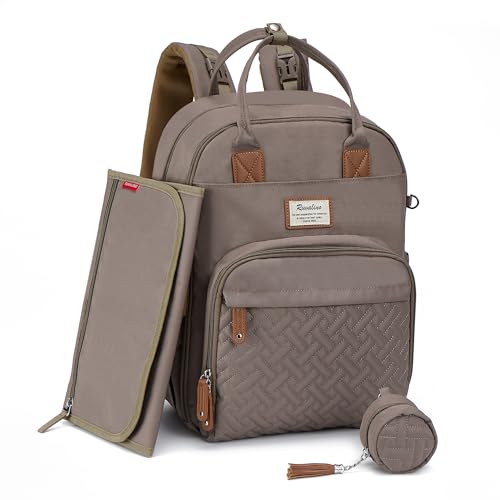 RUVALINO Mochila trocador para bebé, mochila de viagem multifuncional com trocador portátil, correias para carrinho, capa para chupeta e bolsos isolados, ideal para todos os géneros, caqui