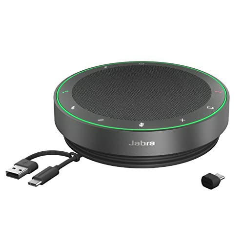 Jabra Speak2 75 Altifalante sem fios Bluetooth para o trabalho, 4 microfones com cancelamento de ruído, altifalantes de 65 mm, nova função de ligação, USB-C, Zoom e Google Meet - cinzento-escuro