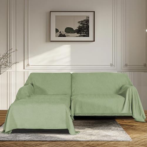 BellaHills Conjunto protetor sofá Chaise longo verde Matcha - 2 peças 180 x 230 + 279 cm, anti-riscos de gatos, lavável 60 °C
