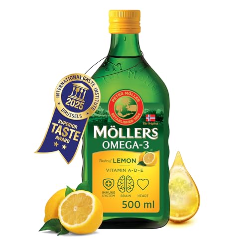Moller's ® Óleo de fígado de bacalhau | complemento dietético com ómega - 3 EPA, DHA e vitaminas A, D e E | sabor de limão, 500 ml