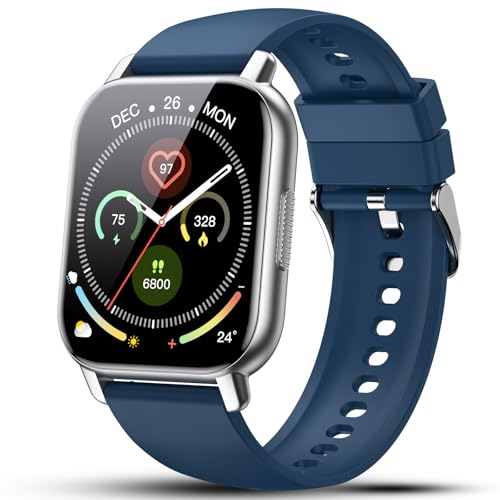 Relógio inteligente homem mulher com chamadas Bluetooth, 1,95" Smartwatch com ecrã tátil, podómetro, monitor de sono, 110 modos desportivos pulseira impermeável IP68 para Android iOS, azul-marinho