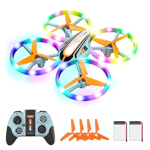 i9 Drone para crianças, presentes brinquedos para crianças e principiantes, mini drone com luzes coloridas, RC Quadcopter com modo sem cabeça, retenção de altura, viros 3D e 2 baterias