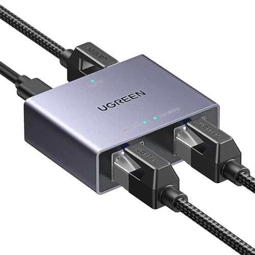 UGREEN Switch Ethernet Splitter Gigabit 1 a 2 1000 Mbps, divisor de internet LAN, interruptor de rede RJ45 com cabo USB C compatível com computadores, hubs, televisores, roteadores, ADSL