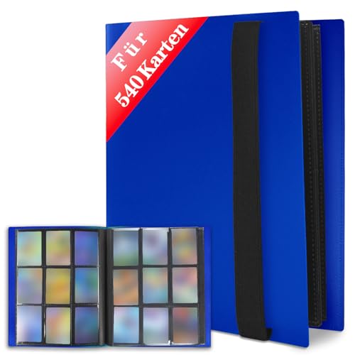 JUSONEY Álbum de cartões colecionáveis, álbum de recortes de 540 bolsos, 30 páginas por 9 bolsos com capa de livro impermeável, para colecionar cartões para MTG Magic Match Atta (azul)