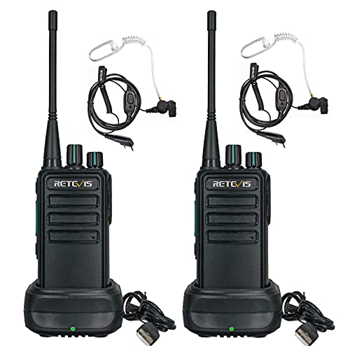Retevis RB629 Walkie Talkie com auriculares, PMR446 Walkie profissional com função de lonagem sem fios, 16 canais, VOX Walkie Talkies profissional para segurança (2 peças, preto)