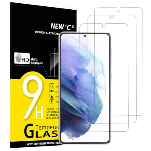 NEW'C 3 peças, protetor de ecrã para Samsung Galaxy S21 Plus / S21 5G (6,7 polegadas), vidro temperado anti-riscos, anti-impressões digitais, sem bolhas, dureza 9H, 0,26 mm ultra transparente