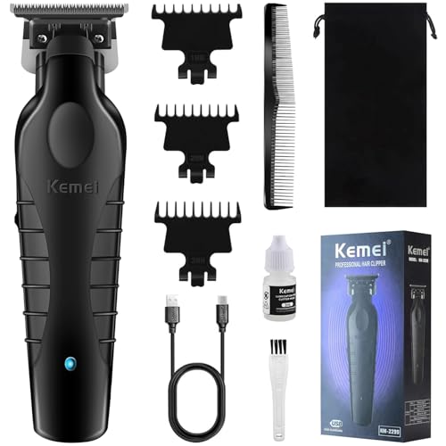 KEMEI Aparador de cabelo profissional sem fios para homens, aparadores elétricos de barba, kit de cortes de cabelo de cabeleireiro, cortadores de contorno de folha em T sem cavidades para homens,