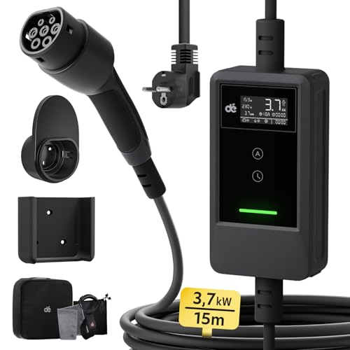 dé Carregador de carro elétrico de 3,7 kW [15 m, 6/8/10/13/16 A] carregador de veículo elétrico portátil com suporte de parede, ecrã digital LCD, controlador para modelo Y/3, GLC, A250, GLA, Q3 e