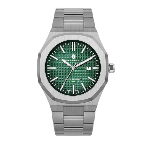 SAPPHERO Relógio de homem impermeável 30 m quartzo prata correia de aço inoxidável data calendário preto azul homens relógios presentes de pulseira para homens
