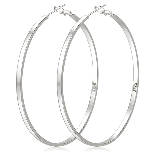 LOUMILEO Brincos de argola de prata de lei leve brincos de argola grandes brincos de argola de prata fina hipoalergénicos 30/40/50/60/65/70 mm