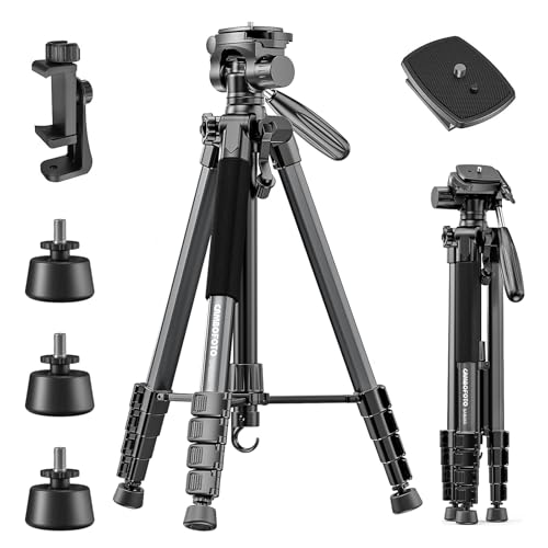 CAMBOFOTO Câmeras profissionais de 188 cm para câmaras DSLR, smartphones e dispositivos com montagem universal de 1/4", cabeça panorâmica de 3 vias, leve e compacto (preto)