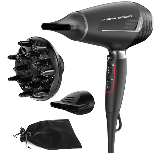 Rowenta x Karl Lagerfeld K/pro Stylist CV888L - Secador de cabelo de 2200 W com motor AC Pro, 6 configurações de velocidade/temperatura, revestimento Keratin & Glow, 2 bocais concentradoras e difusor