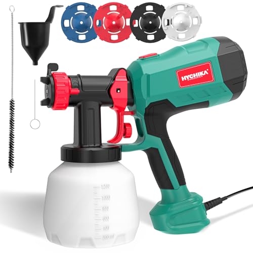 HYCHIKA Pistola de pintura, pistola de pintura HVLP de 600 W, depósito de 1200 ml 4 bicos e 2 ferramentas de limpeza, pulverizador de pintura de 3 padrões para paredes e tetos, cercas