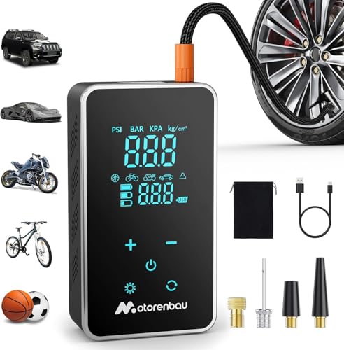 Motorenbau Compresseur à Air Portatif, Gonfleur Pneus Voiture Sans Fil 4000 mAh, número de 150 PSI, número de LCD, 4 modos, Gonfleur Electrique Rechargeable pour Voitures, Velos, motos e ballons