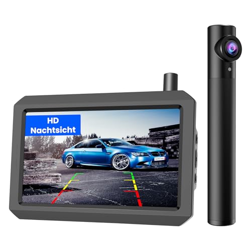 AUTO-VOX TW1 Câmara solar sem fios de marcha traseira, câmara de visão traseira com 5" HD Super monitor de visão noturna, suporta 2 câmaras, impermeável IP68, para carros, camiões, vans etc