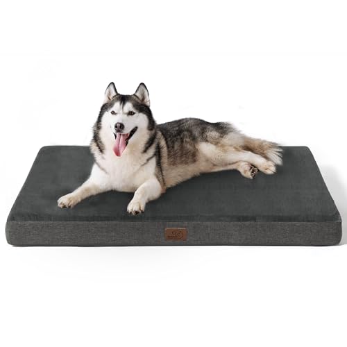 Bedsure Cama cão ortopédica extra grande, XXL, cama cão, lavável, com capa removível e revestimento impermeável, espuma viscoelástica, cinzento, 120 x 74 cm