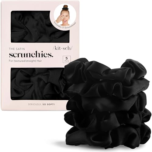 Kitsch Satin Hair Scrunchies for Women - Mais suave que a seda Scrunchies para o cabelo | Satin Scrunchies for Girls | Satin Hair Ties for Women | Silk Hair Ties No Damage | Silk Holders, 5 unidades