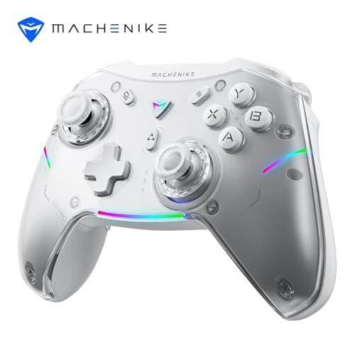 Machenike G5 Pro Mando PC Inalambrico for Windows,Switch,IOS&Android,Mando para PC,Hall Effect Joystick＆Triggers/Gyroscope,RGB Lights (Blanco)