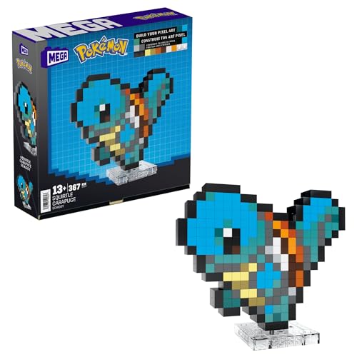Mega Pokémon Pixel Art Squirtle 367 blocos de construção, estilo retro pixelado, decoração para colecionadores, brinquedo + 13 anos (Mattel HTH77)