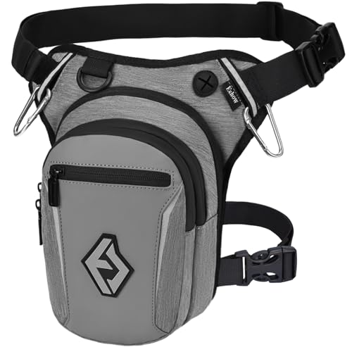 Eshow Perna de motocicleta expansível, bolsa de perna com alças ajustáveis e tira refletora para homem e mulher, bolsa de cintura para viagens caminhadas ciclismo montanhismo trabalho desporto