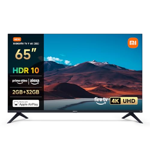 XIAOMI TV F 65, 65 polegadas (165 cm), 4K UHD, Smart TV, Fire TV, controlo de voz Alexa, HDR10, MEMC, modo Game Boost 120Hz, 2 GB + 32 GB, compatível com Apple AirPlay, 2025