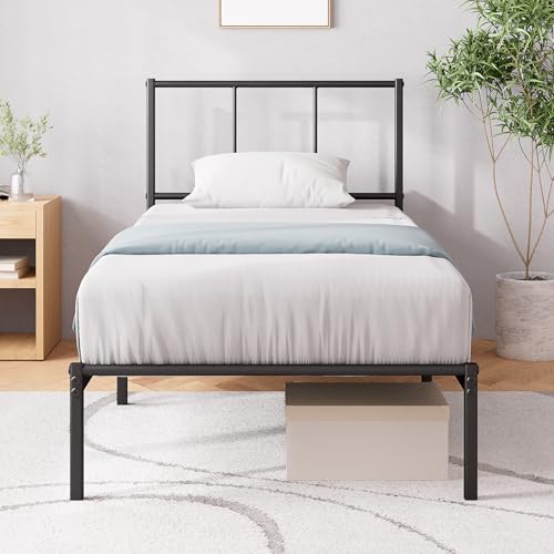 Zinus Cama Justin 90 x 190 cm Sommier de metal com cabeceira, altura de 30 cm, cama com estrado de metal - fácil montagem - espaço de armazenamento debaixo da cama, design moderno - preto
