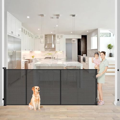 Porta de escada extensível para bebés, 0-300 cm, 83 cm de altura, persiana para escadas com barreira para bebés, porta de escada extensível, adequada para escadas/portas/interiores e exteriores