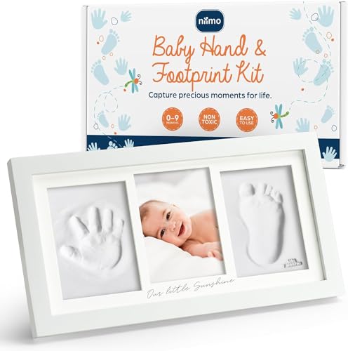 Niimo Kit impressão mãos e pés de bebé - sem tinta e com moldura de fotos, detalhe personalizado com impressões de argila, espaço para fotos e selos de letras e números, presentes para casais