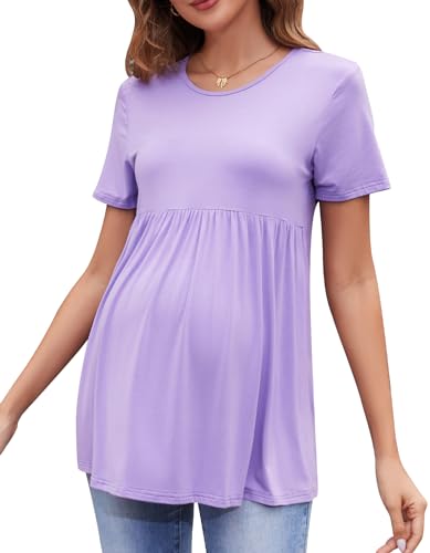 Brynmama Tops de maternidade para gravidez de verão de manga curta roupa confortável para mulheres grávidas