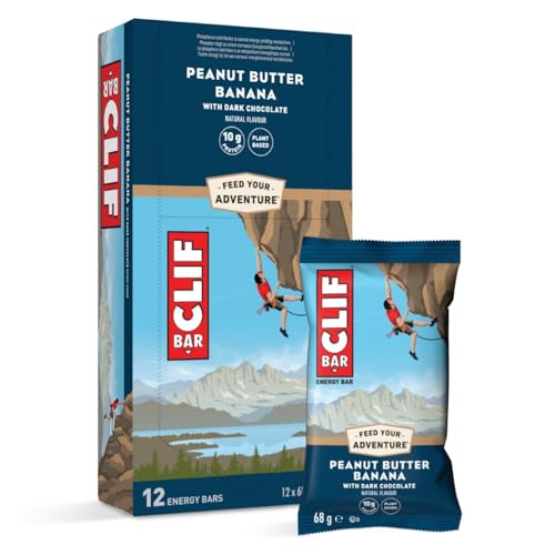 CLIF BAR | Barras energéticas - barras de proteína, Peanut Butter Banana Dark chocolate, proteína vegetal, 12 x 68 g