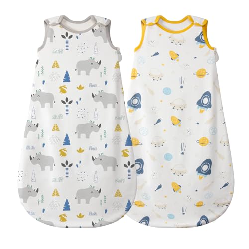 Mosebears Saco de dormir para bebé de verão, animal bonito, manta lavável 0,5 TOG para meninas e meninos, manta portátil sem mangas 2 pacotes